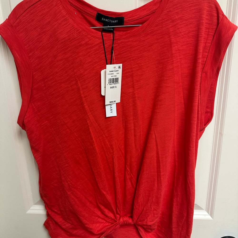 Sanctuary Knotted Muscle Tee Cayenne Size Small - Picture 7 of 9